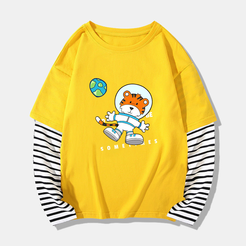 Children's patchwork sleeve cartoon Top Autumn new boys and girls fashion loose bottoming shirt cross-border supply wholesale