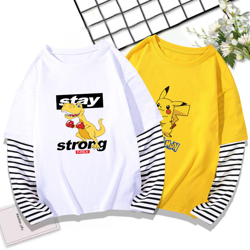Girls' round neck bottoming shirt one piece consignment boys' fake two-piece Korean-style long-sleeved T-shirt children's cotton top 5