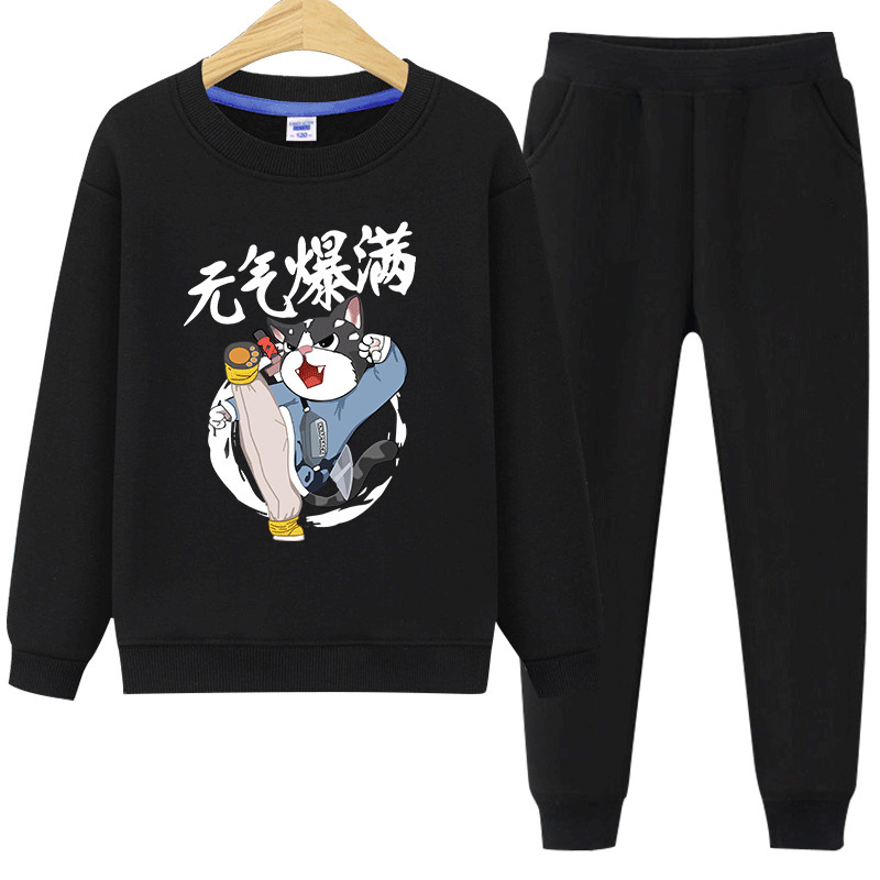 Child and teen boys winter clothes sweatershirt sweatpants new fleece-lined children's fashion printed two-piece suit one piece consignment