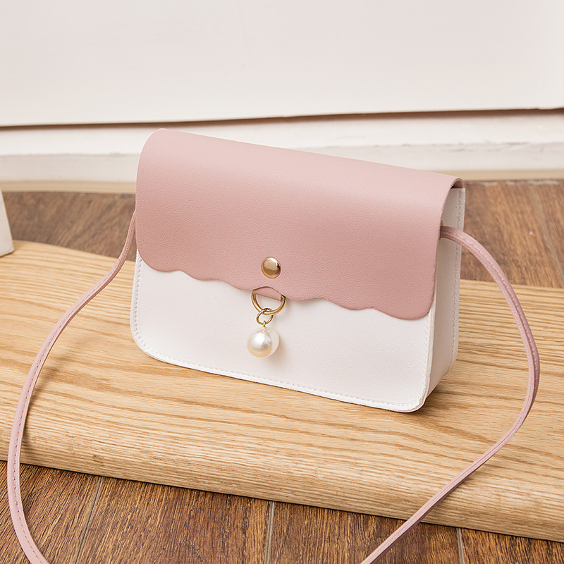 Foreign trade Women's contrast color one-shoulder Pearl mobile phone bag Korean summer new cross-body hand purse fashion