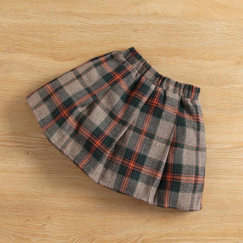 European and American style autumn wear cross-border girls sunken stripe knitted bottoming pullover shirt plaid pleated short skirt with hat three-piece suit