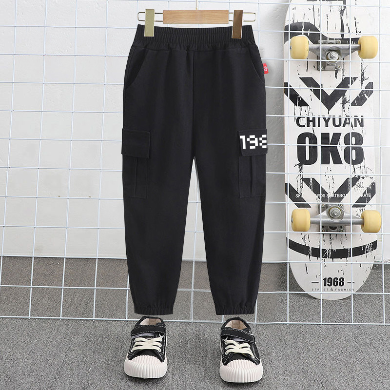 Boys cargo pants trendy new children's letter printed trousers student outer wear versatile Long Johns one piece consignment