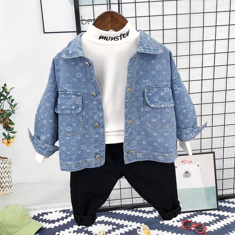 Baby denim jacket Spring and Autumn New jacquard boys tops outerwear children's clothes autumn children's clothing wholesale fashion