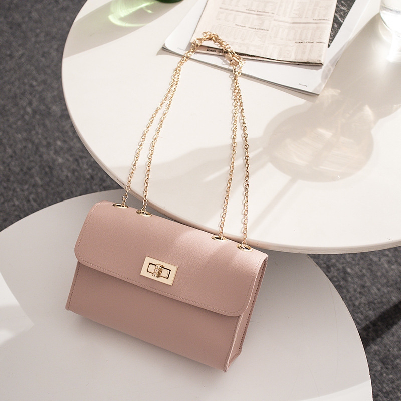 New solid color women bag fashion twist lock small square bag shoulder messenger bag small fresh mobile phone bag chain small bag