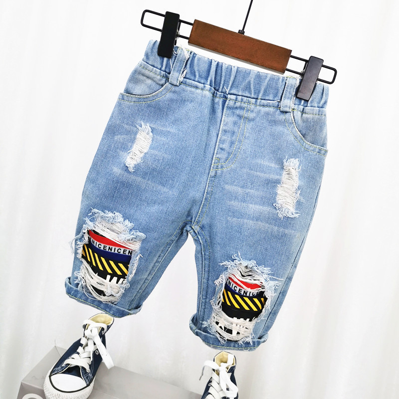 Boys' jeans middle pants summer new children's leisure ripped soft Children Korean style loose shorts