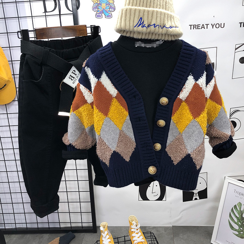 Children's sweater autumn and winter baby knitwear Korean style kids' sweater thickened V-neck sweater cardigan coat
