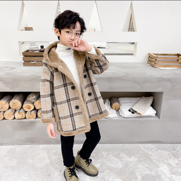 Korean boys' woolen coat woolen thick coat autumn and winter clothing new western style children and teens' wear Boys