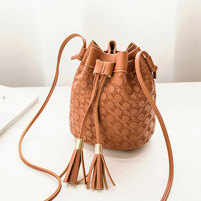 Women's Foreign Trade bags embossed double tassel bucket bag Amazon wholesale Korean new product crossbody shoulder coin purse