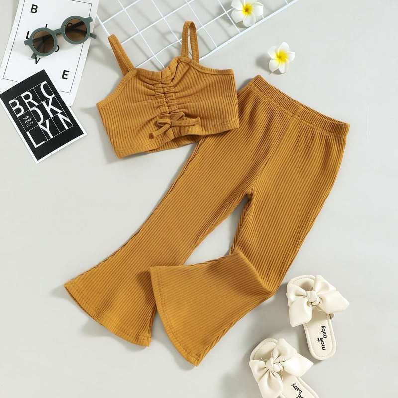 Baby children's clothing spring/summer new European and American girls' camisole drawstring cotton two-piece set flared pants
