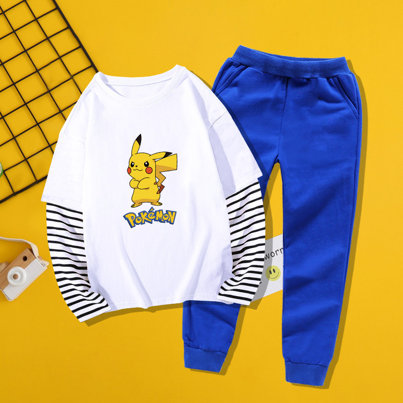 Factory delivery boy Korean style fashion T-shirt autumn clothes two-piece set Middle and big children cartoon new top pants children's clothing 1