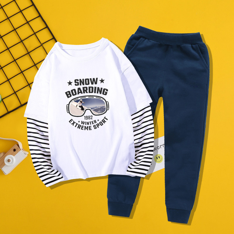 Spot autumn new pure cotton sports children's clothing for boys and girls fashion trendy long sleeve T-shirt two-piece set 3