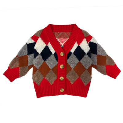 Children's sweater autumn and winter baby knitwear Korean style kids' sweater thickened V-neck sweater cardigan coat