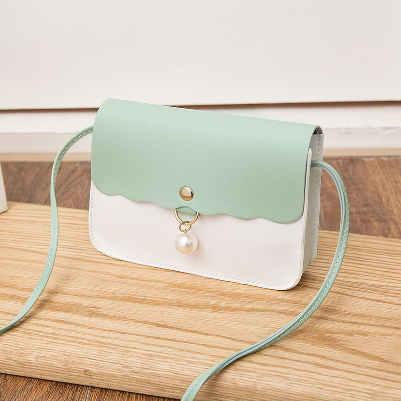 Foreign trade Women's contrast color one-shoulder Pearl mobile phone bag Korean summer new cross-body hand purse fashion
