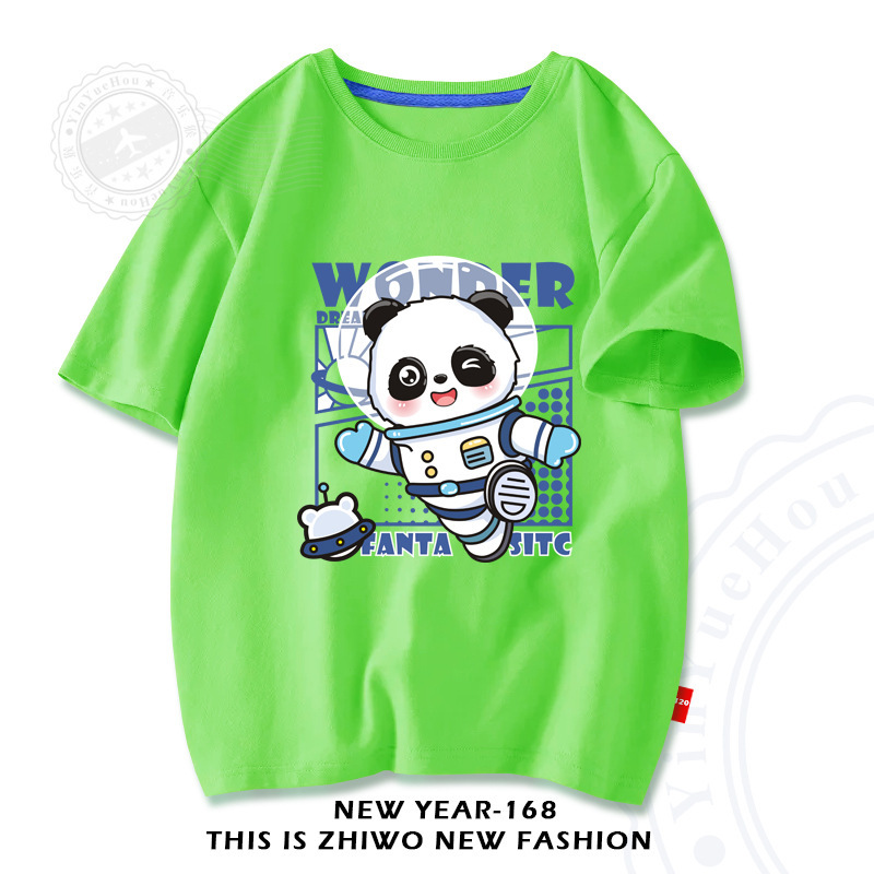Boys' round neck new T-shirt 100% cotton coat summer fashionable short sleeve girls' bottoming shirt wholesale delivery