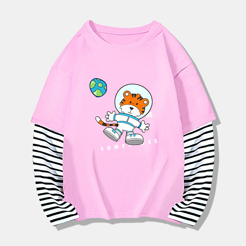 Children's patchwork sleeve cartoon Top Autumn new boys and girls fashion loose bottoming shirt cross-border supply wholesale