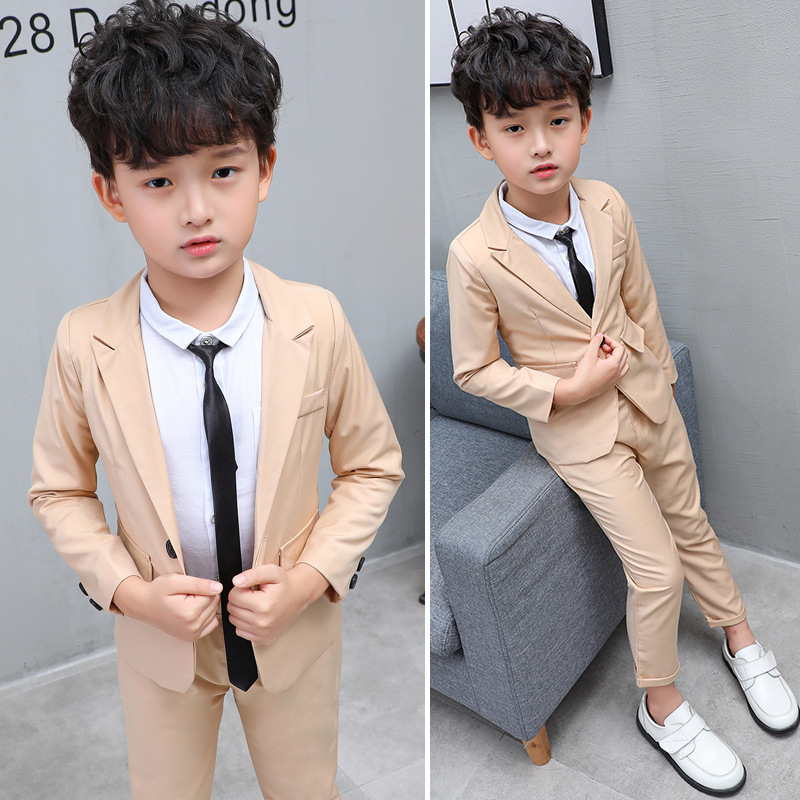 Children's clothing Korean style children's business suit host flower girl handsome dress boy solid color performance clothes two-piece suit fashion