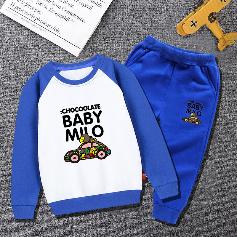 Children cartoon fashionable long sleeve trousers cross-border supply boys autumn clothing new round neck sweater two-piece set