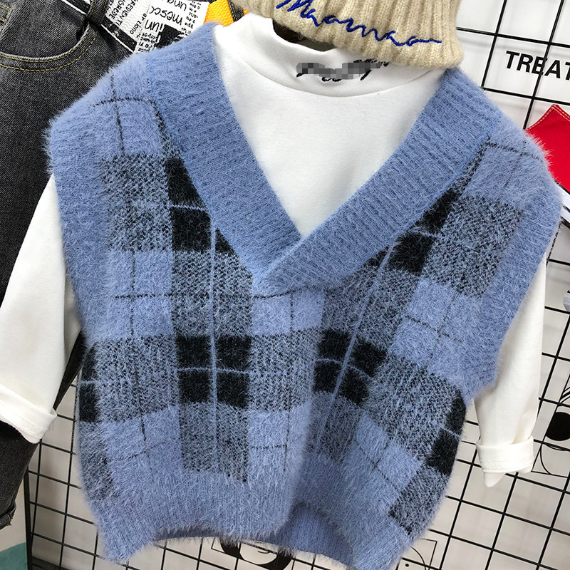 Children's mink sweater new Korean style boys' knitted vest pullover baby sweater generation hair