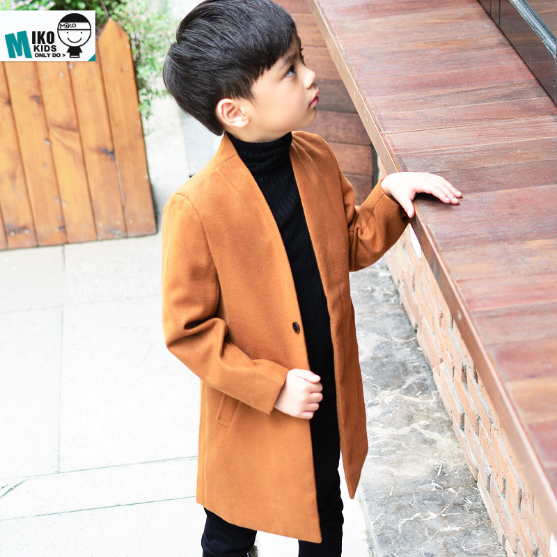 Boys woolen coat autumn and winter Korean fashion kids' coat winter clothing children's mid-length woolen coat A042