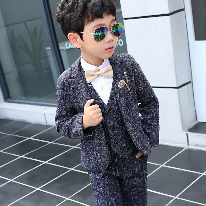 Autumn and Winter children's business suit Korean style Boy's suit host performance wear two-piece set fleece-lined thickened
