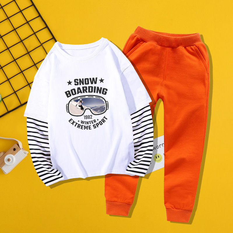 Spot autumn new pure cotton sports children's clothing for boys and girls fashion trendy long sleeve T-shirt two-piece set 3
