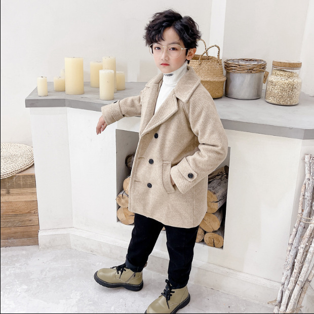 Boys' woolen coat spring and autumn thickening middle and big children's fashionable windbreaker children's clothing children's woolen coat winter
