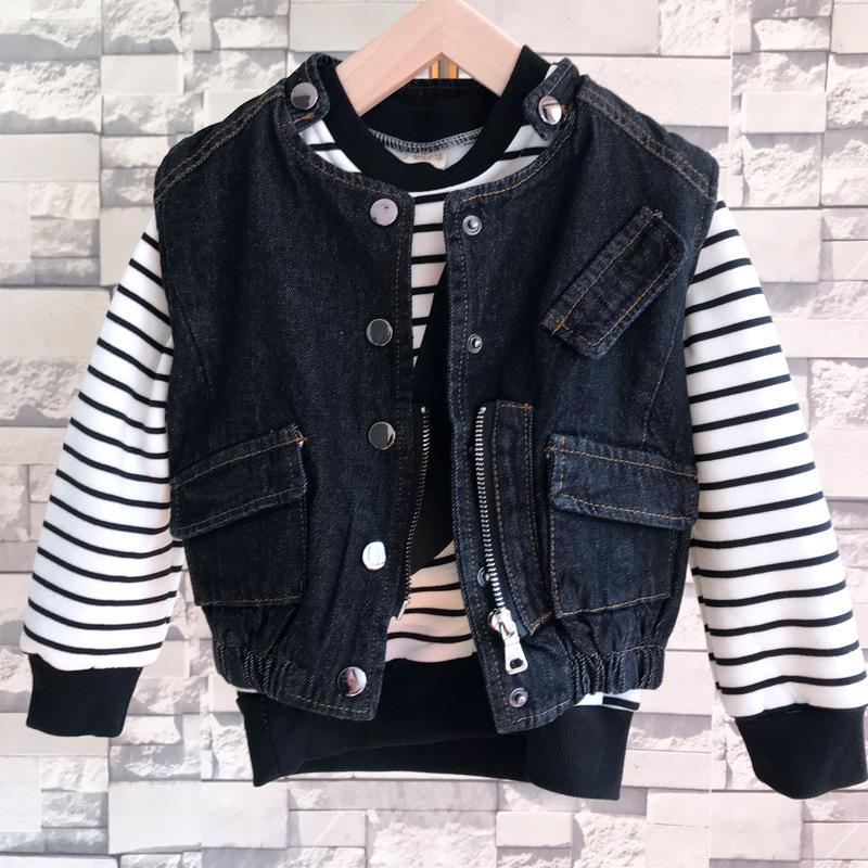 Autumn and winter New Baby double-layer fleece-lined thick waistcoat denim vest boys and girls cartoon vest jacket