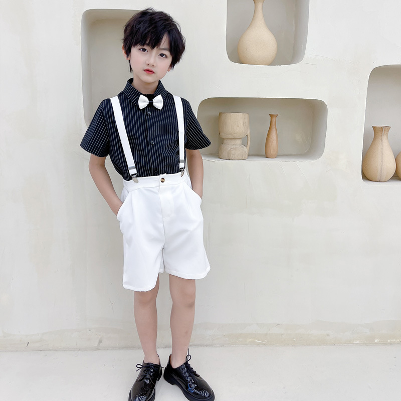 Boys' summer harness short-sleeved shorts children's dress suit baby 61 host student chorus performance wear