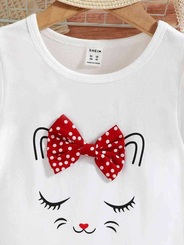 Baoxi children's clothing Korean-style foreign trade girls' spring and summer bow short-sleeved shirt polka dot cute shorts two-piece suit