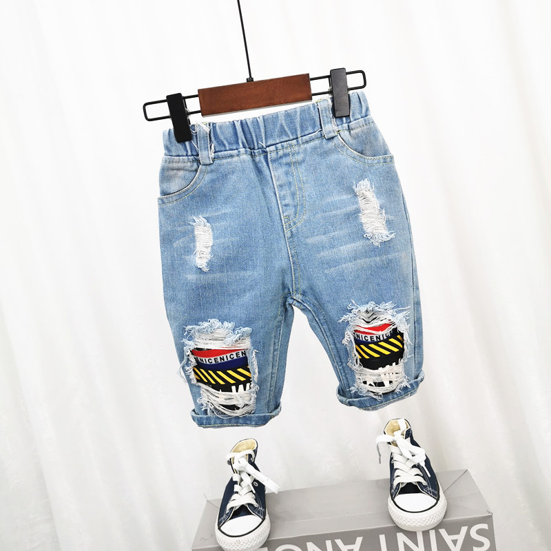 Boys' jeans middle pants summer new children's leisure ripped soft Children Korean style loose shorts