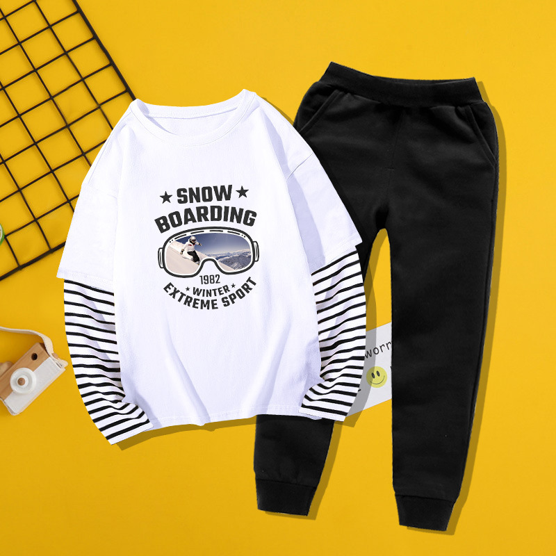 Spot autumn new pure cotton sports children's clothing for boys and girls fashion trendy long sleeve T-shirt two-piece set 3