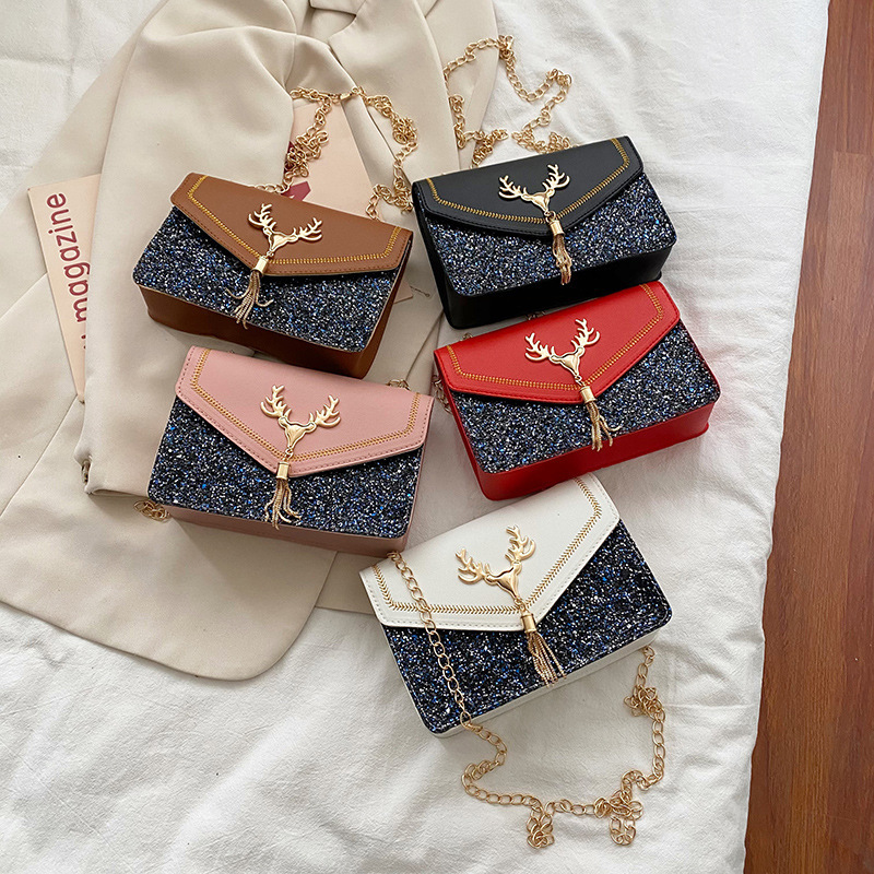 Wholesale summer new street fashionable small square bag PU sequins women's cross-body bag chain shoulder bag