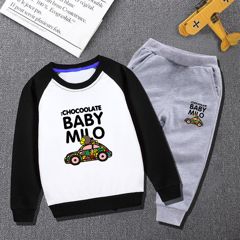 Children cartoon fashionable long sleeve trousers cross-border supply boys autumn clothing new round neck sweater two-piece set