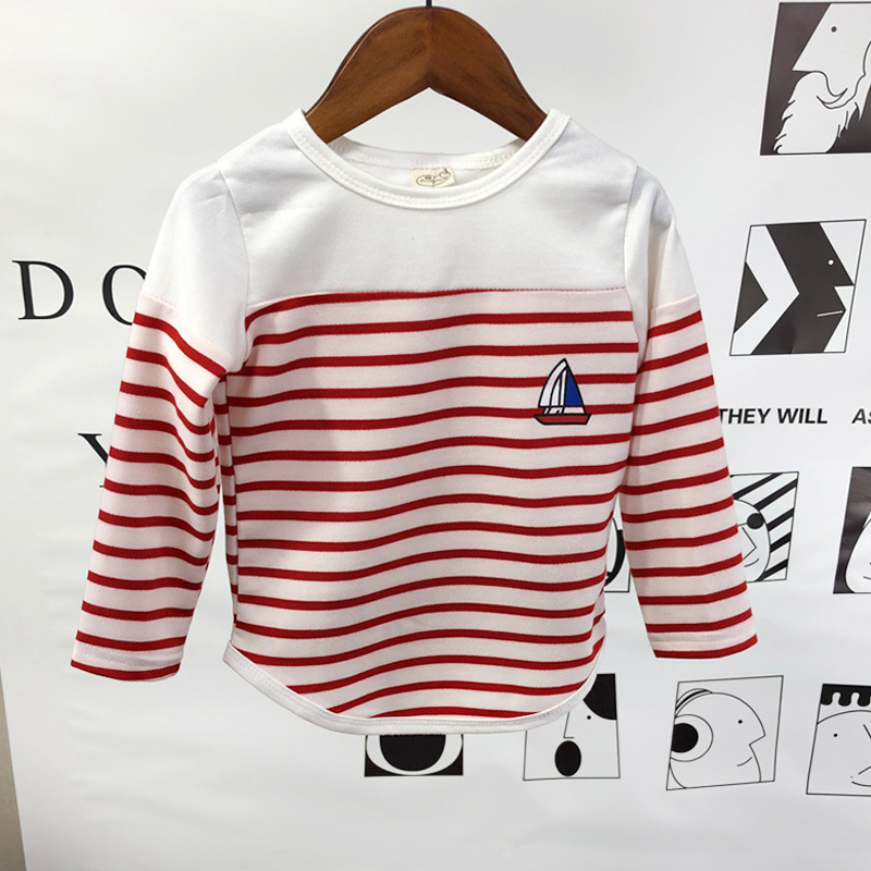 Spring and Autumn new children's clothing cotton T-shirt boys undershirt children's striped long-sleeved baby fashion top A73005