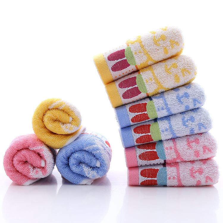 Cotton 32-strand kids' towel cartoon jacquard kindergarten face washing face towel soft absorbent 25*50 small tower wholesale