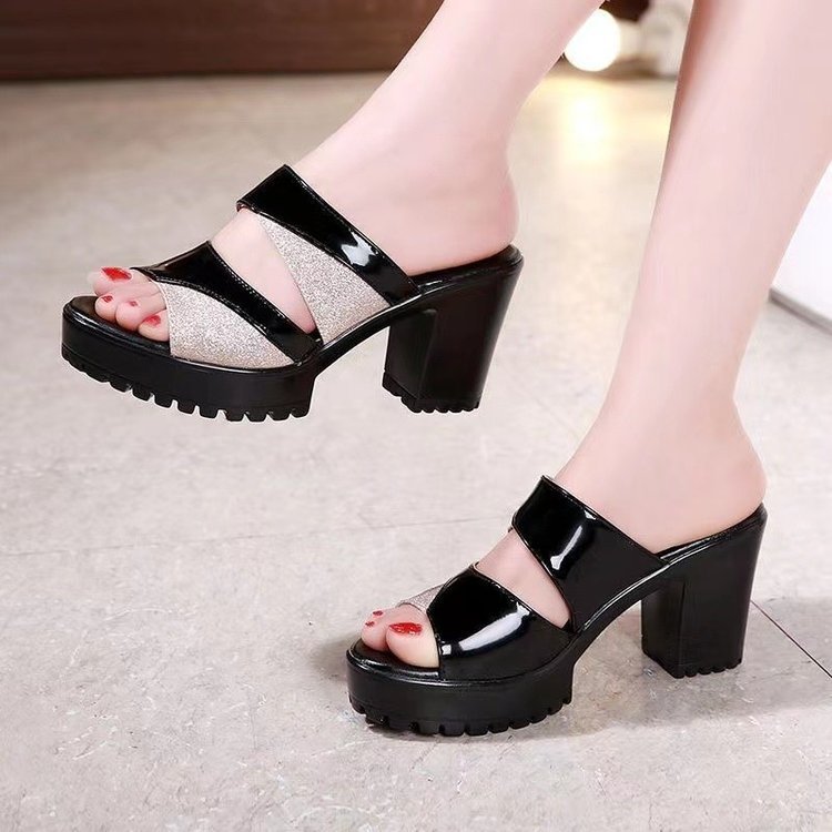 Peep-toe slippers women's summer wear new high heel platform platform mom shoes women's slippers