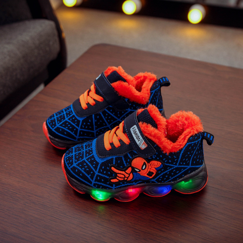 Spider-Man flash cotton shoes Children's luminous shoes boys and girls running shoes flash sports shoes mesh