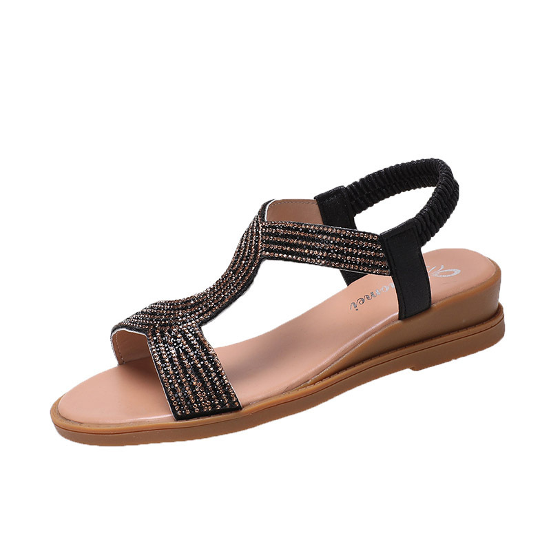 Summer new Roman platform wedge rhinestone Bohemian women's sandals student casual and lightweight beach sandals women