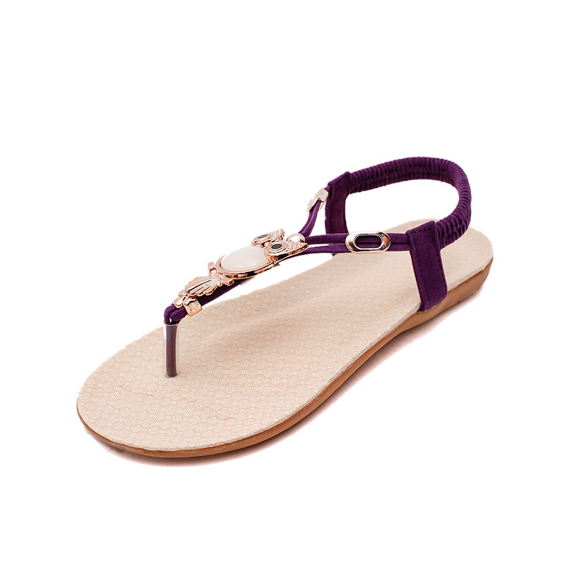 Women's Shoes summer new bohemian owl beaded flat sandals Flip-toe Beach women's sandals wholesale