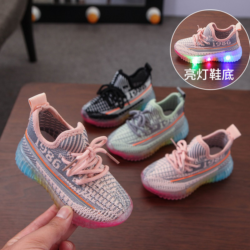 Children's shoes bright light autumn new children's luminous shoes LED light sneakers boys and girls breathable flying woven coconut