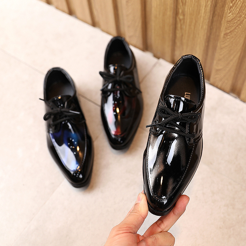Boys' leather shoes Spring and Autumn British Style Stylish low heel student performance shoes Children's pointed toe lace-up leather shoes
