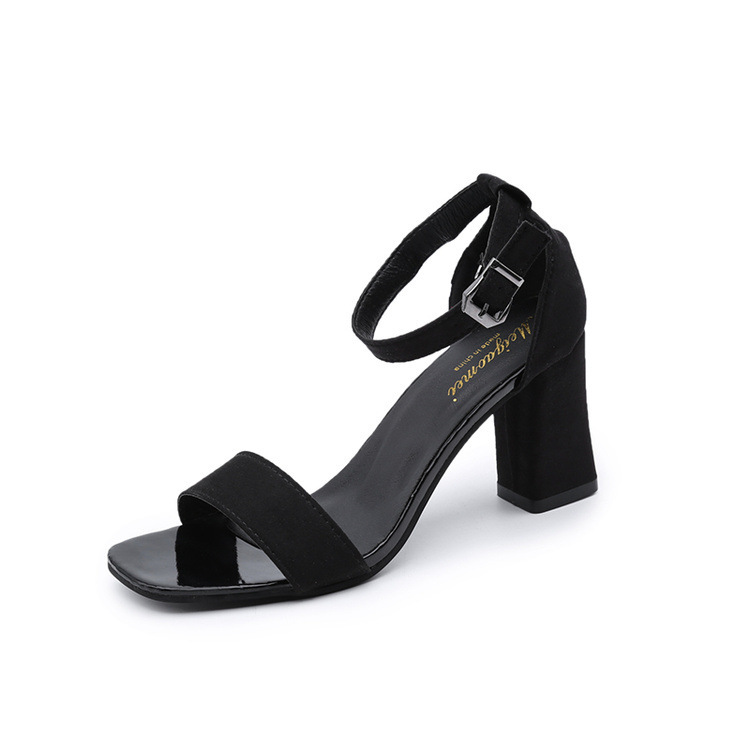 Women's sandals female summer new chunky heel black open toe buckle Roman high heels for students