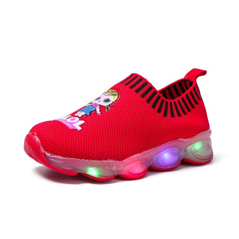 New Spring and Autumn Princess single-layer shoes light shoes children's shoes light shoes lol light shoes flying woven shoes flashing light LED light up shoes light shoes