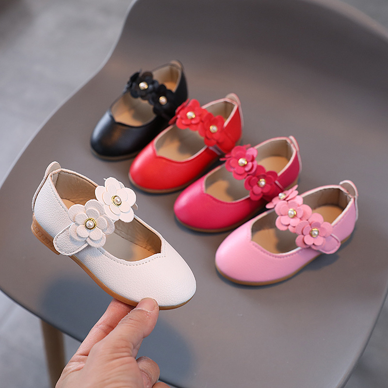 Spring and Autumn New Korean style children's single-layer shoes soft bottom flowers girls' leather shoes medium and large children's princess shoes baby shoes