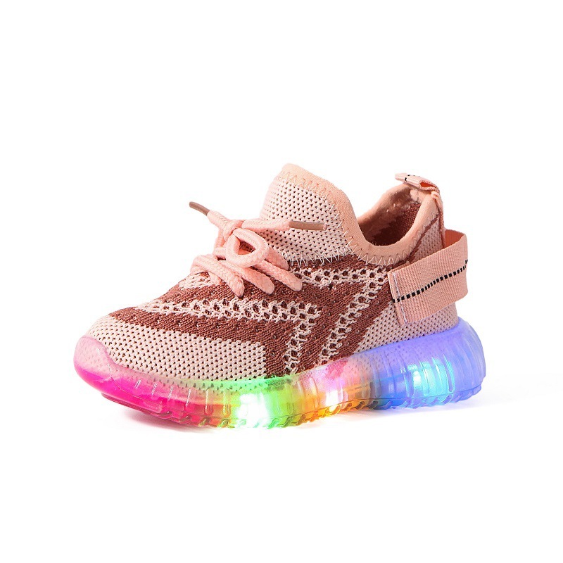 Autumn new children's sports shoes light shoes boys and girls flying woven coconut shoes running shoes LED light up shoes
