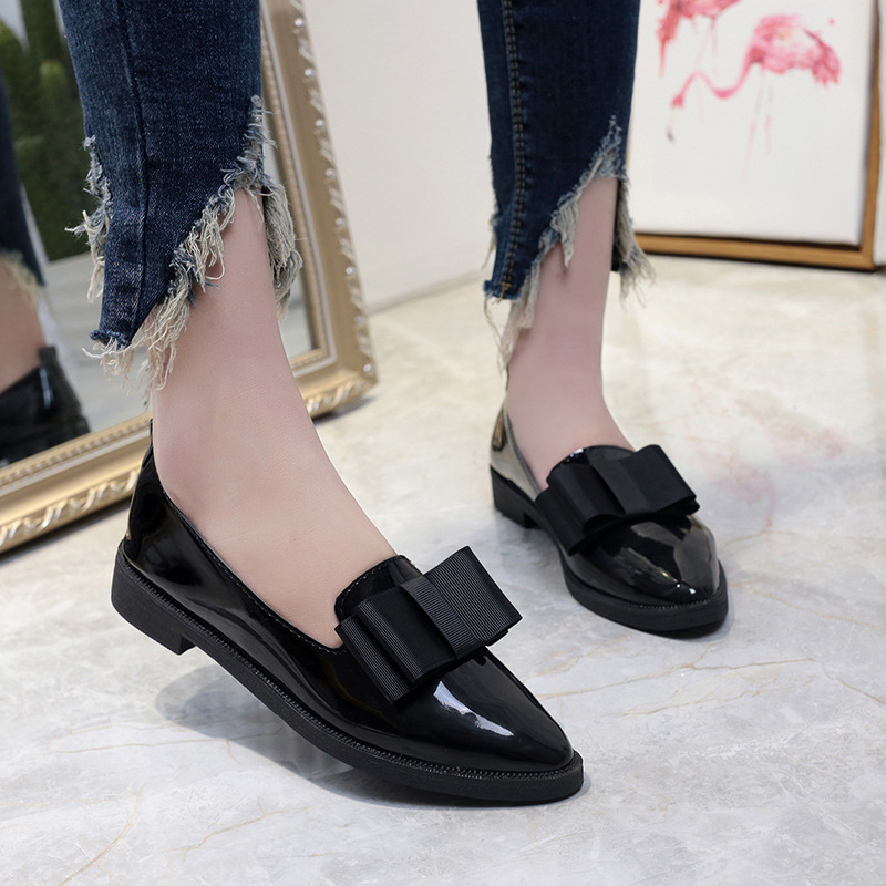 Spring Korean style bow pointed casual low-top shoes women's flat low-cut simple slip-on commuter women's shoes