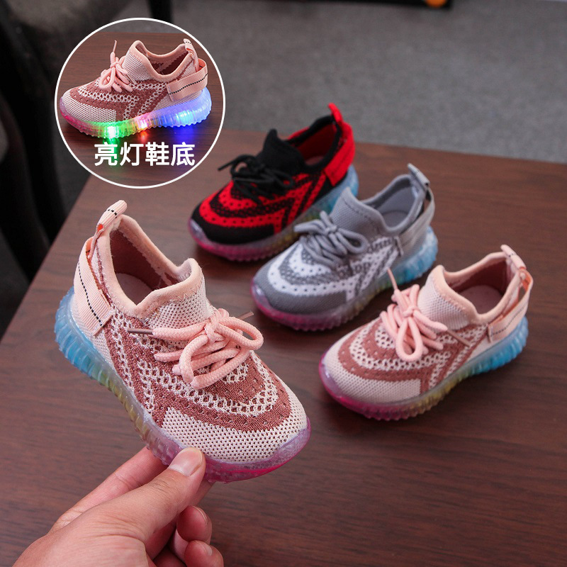 Autumn new children's sports shoes light shoes boys and girls flying woven coconut shoes running shoes LED light up shoes