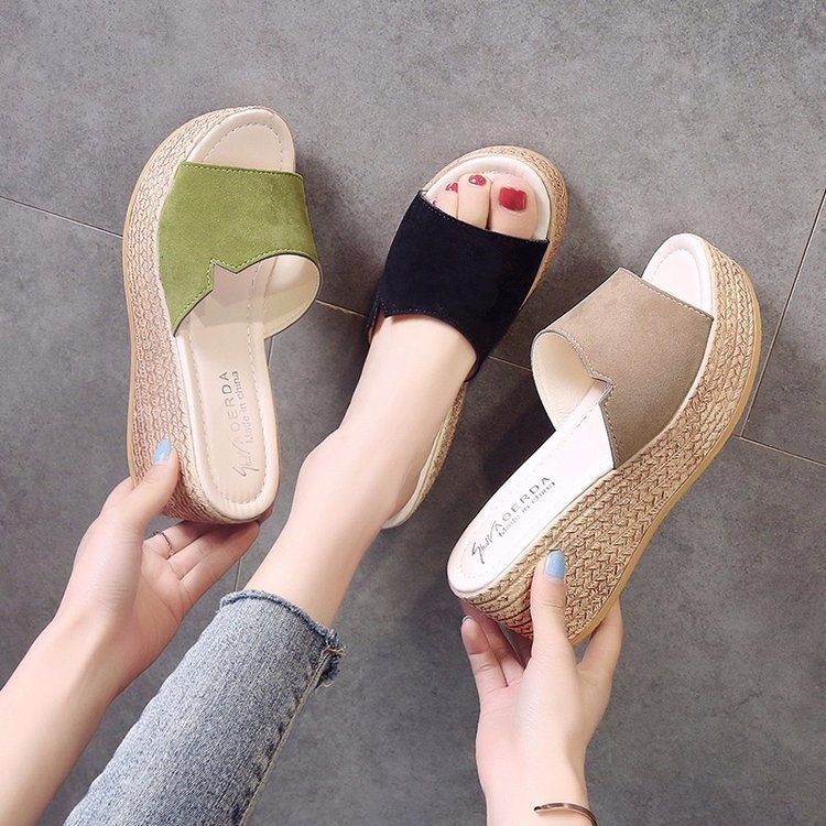 Women's summer fashionable outdoor slippers Korean style platform wedge slippers platform high heel platform slippers