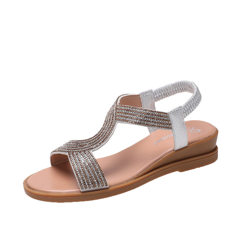 Summer new Roman platform wedge rhinestone Bohemian women's sandals student casual and lightweight beach sandals women