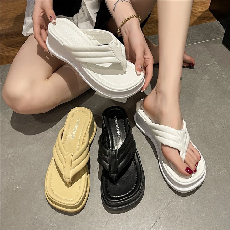 Flip-Flops women's summer outdoor wear new platform wedge toe clip square toe sandals French style sandals